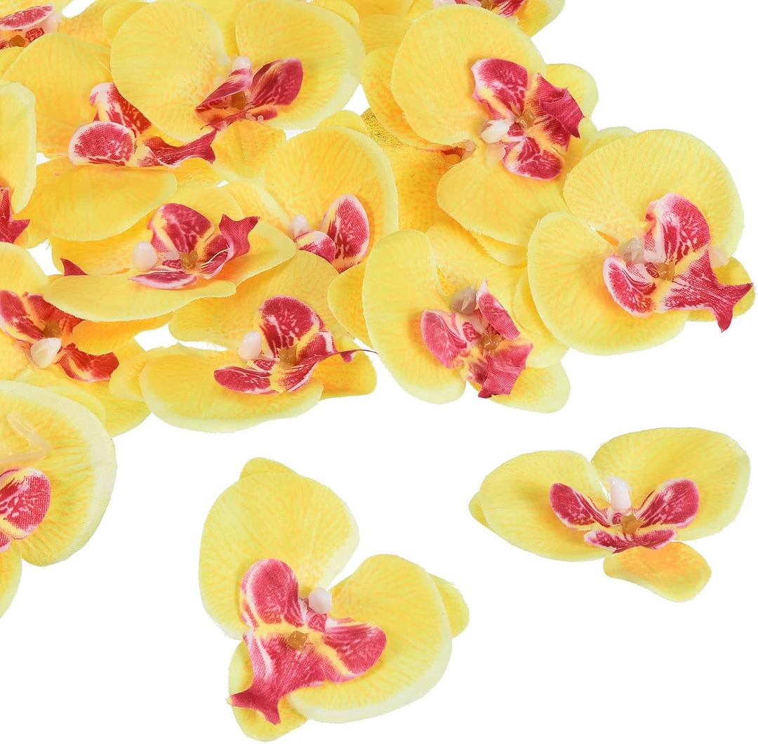 PATIKIL 2.8" Artificial Orchid Flower Heads, 20 Pack Silk Phalaenopsis Fake Butterfly Orchid Heads for Wedding Floral Bouquet Decor DIY Craft Making, Yellow