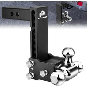 METOWARE Adjustable Trailer Hitch Fits 2-Inch Receiver - Heavy Duty Drop Hitch with 8-Inch Drop/Rise (12,500 LBS GTW) - Tri-Ball (1-7/8'', 2'', 2-5/16'') and Anti-Theft Stainless Steel Lock