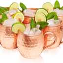 Moscow Mule Copper Mugs Set of 6 (16oz) | Food Grade 100% Pure Copper Cups | Handcrafted w/Lacquered Hammered Finish, Smooth Rounded Lip, Ergonomic Handle (No Rivet) w/Solid Grip