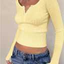 GORGLITTER Women's Lightweight Cropped Sweater Button Up Long Sleeve Scoop Neck Slim Knit Fall Trendy Pullover Tops (Yellow, M)