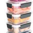YORY 3 cup Plastic Food Storage Containers with Lids Nestable Freezer Dishwasher Safe Rectangle Container Set,5-Pack