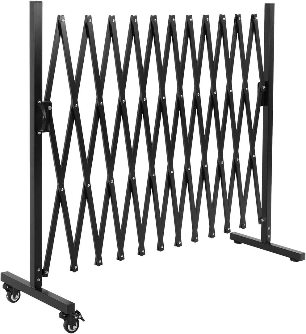 SMONTER Expandable Barricade Gate, 129" Metal Safety Barrier Gate with Casters, Accordion Garden Yard Fence Portable Dog Gates with Latch Indoor Outdoor (129"/10.75ft extendable)