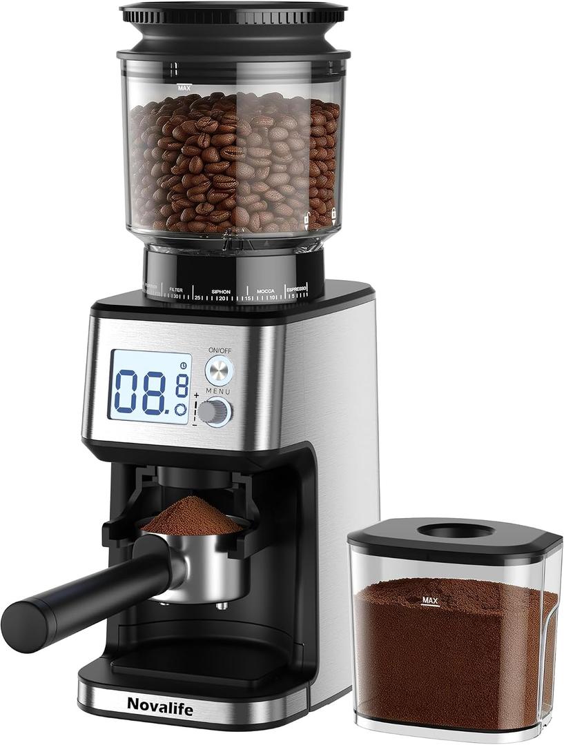 Conical Burr Coffee Grinder, 51 Precise Grind Settings Automatic Coffee Grinder, Smart Dual Control LED Display, 1-12 Cups, with Portafilter Holder, Anti-StaticStainless Steel, Memory Function