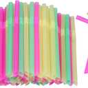 Jumbo Flexible Smoothie Plastic Straws, 100 Pcs Assorted Colors Large Bendable Disposable Milkshake Straws, Wide Bendy Boba Drinking Straws (0.47" Diameter and 8.26" long)