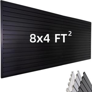 FRAYSCENT Slat Wall Paneling Garage Wall Organizer, Slatwall Panels Garage Tool Organizer Wall Mount Garage Slat Wall Storage Systems, Slat Board PVC Wall Panels Garage Storage (Black, 8ftx4ft)