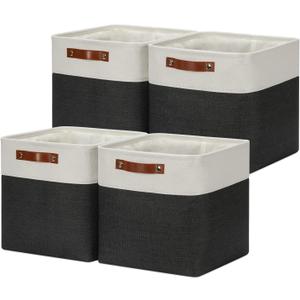 DULLEMELO Set Of 4 Cube Storage Bins, Fabric Storage Basket for Shelves Closet Nursery Toy Storage, 12 Inch Collapsible Fabric Bins for Toy Book Magazine Towel Organizers(4 Pack - 12" White&Black)
