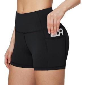 POSHDIVAH Women's Creamluxe Biker Shorts-6"/8" High Waisted Drawstring Running Gym Volleyball Yoga Workout Shorts, Size L