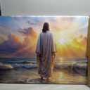 Large Jesus Canvas Wall Art Jesus Walking on Water Wall Decor for Living Room Office Inspirational Christian Picture Prints Sunset Ocean Coastal Painting Religious Poster Artwork Decorations 24x48”