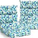 EAGLE PEAK Tufted Outdoor/Indoor High Back Patio Chair Cushions, Set of 2, 46'' x 22'', Green/Blue Modern
