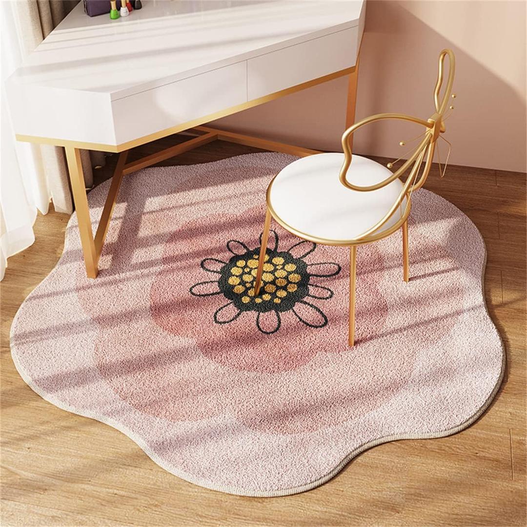 Cute Pink Flower Bath Mat, Ultra Soft and Fluffy Bathroom Mat, Machine Washable Flower Rug, Round Non-Slip Water Absorbent Bath Mats for Bathroom Floor, Shower Room Decor 31.5 x 31.5 Inches (Pink)