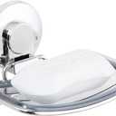 LEVERLOC Chrome Suction Cup Soap Dish Holder for Shower Wall Drill-Free Rustproof Waterproof Wall Mount Strong Suction Removable Bar Soap Sponge Holder for Bathroom Bathtub Kitchen