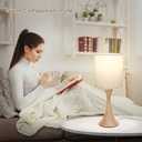 Bedside Touch Lamp, 3 Way Dimmable Touch Control Table Lamp, Wood Grain Farmhouse Table Lamp, Modern Nightstand Lamp with White Shade for Bedroom, Dorm, Office, 3000K LED Bulb Included