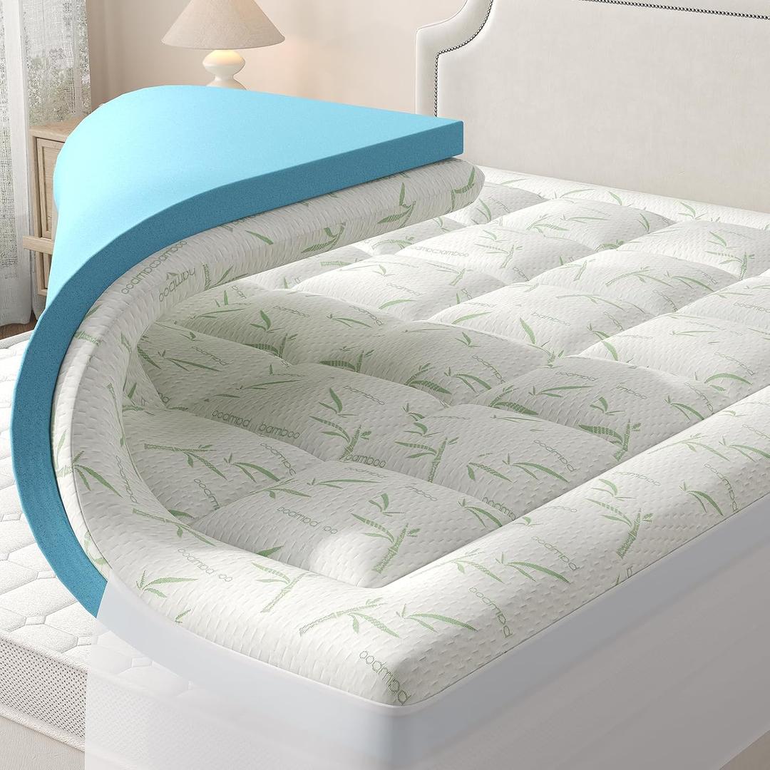 DUMOS Dual Layer 4 Inch Mattress Topper Full, Memory Foam Mattress Topper - 2 Inch Gel Memory Foam and 2 Inch Pillow Top Mattress Pad Cover for Back Pain, Thick Soft Topper with 8-16 Inch Deep Pocket