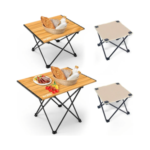 BIQISSI Portable Camping Table, Compact Camping Side Table with Carrying Bag, Ultralight Aluminum Beach Table Folding for Hiking, Camping, Picnicking, BBQ, Outdoor Cooking (Wood 16"+22")