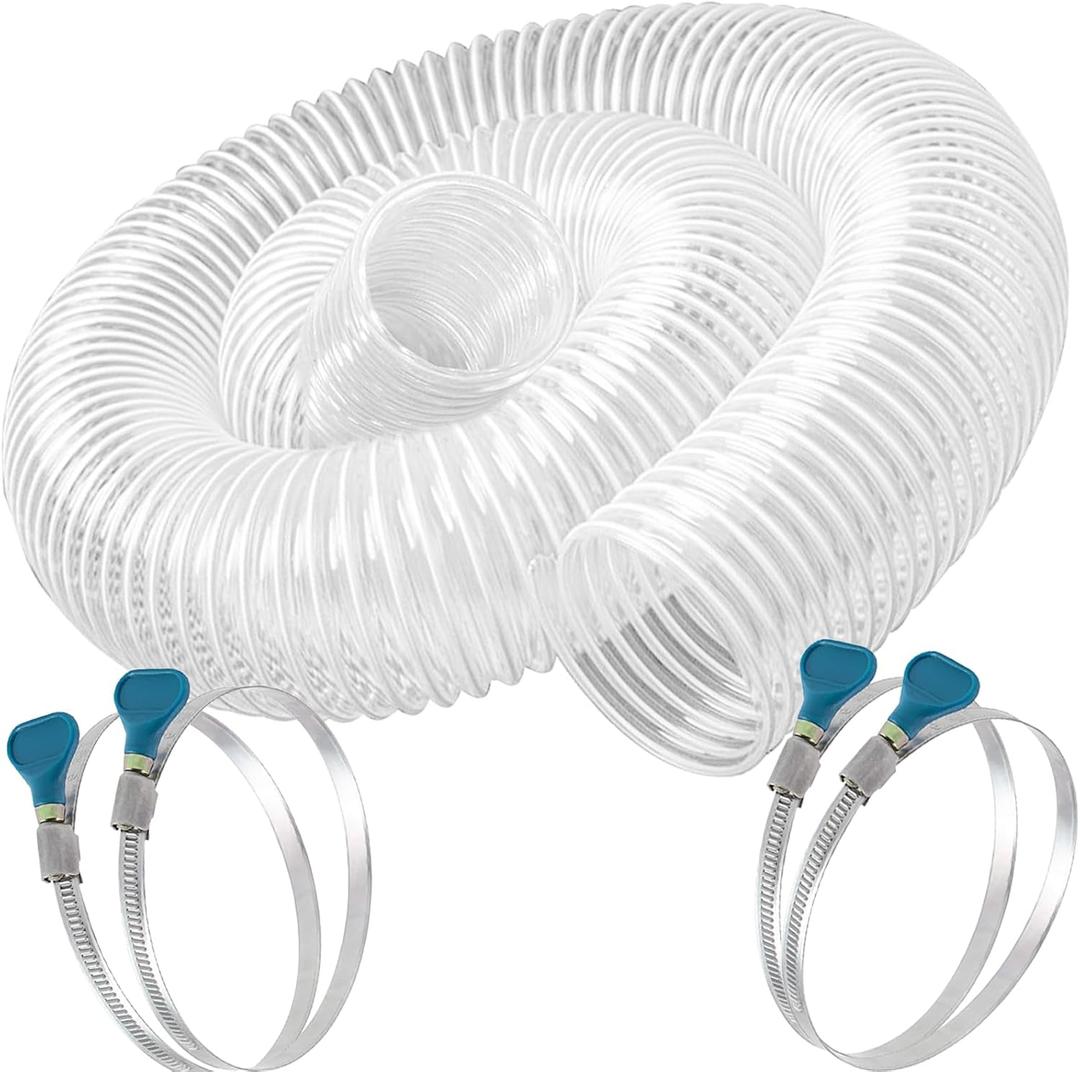 Heavy PVC Dust Collection Hose 4" x 10', Flexible Clear PVC Fume Collection Hose, Puncture-Resistant, Reinforced With Coated Wire Helix (White)