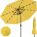10FT Solar Umbrella 32 LED Lighted Patio Umbrella Table Market Umbrella w/Tilt and Crank, UV-Resistant Outdoor Umbrella for Pool, Garden, Deck, Sunshine Yellow