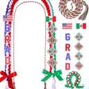 Mexican American Graduation Lei, Class of 2026 Ribbon Lei with Honors Cord and Wristband, USA Mexico Graduation Leis Accessories for Grads, Congrats Gifts for High School College