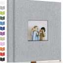Photo Album Self Adhesive Scrapbook Album for 3x5 4x6 5x7 8x10 Pictures, 60 Pages Linen Cover with Display Window DIY Photo Book,Ideal Gifts for Family Travel Wedding Baby (Grey)
