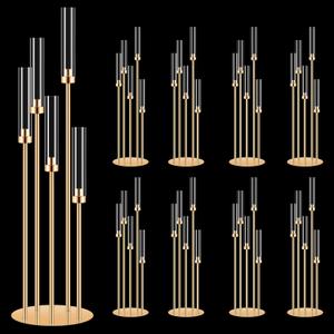8 Set 5 Arm Golden Candle Holder with Acrylic Lampshade, 41.3'' Tall Candlesticks Holder for Christmas Wedding Housewarming Gift,Metal Candle Holders Candlestick Centerpiece,Fit 0.87'' LED Candle