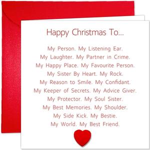 2 x Special Christmas Card for Best Friend, Happy Christmas Card for Bestie, Sentimental Merry Xmas Card for Her with Envelope