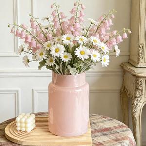 BLOFLO Pink Glass Vase, 9 Inch Large Glass Vase for Flowers, Modern Thick Glass Flower Vases for Centerpieces, Decorative Glass Cylinder Hydroponic Vase for Wedding, Home, Office (Pink, 9Inch)