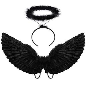 BohoSM Angel costume Wings and Halo Adult Angel costumes Wings for Kids Party Children's Boys Girls Halloween (Black)