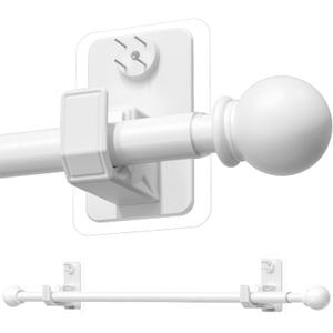 No-Drill Curtain Rod with Adhesive & Pin-Nail Mount System - Renter Friendly & Minimal Wall Damage, 5/8" Diameter White Adjustable Rod for Windows 28 to 48 Inch