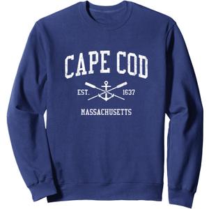 Cape Cod MA Vintage Crossed Oars & Boat Anchor Sports Sweatshirt XL