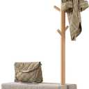 Coat Rack with Shoe Storage,Shoe Rack whit 8 Hook for Offices、Bedroom、Living Room,Small Shoe Bench, Natural