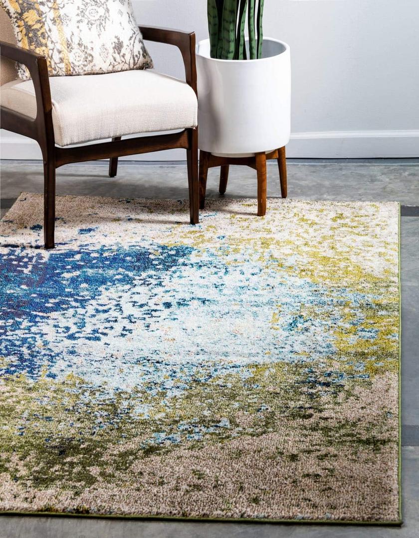 Unique Loom Estrella Collection Abstract, Modern, Light Colors, Distressed Area Rug, 6 ft x 9 ft, Blue/Beige