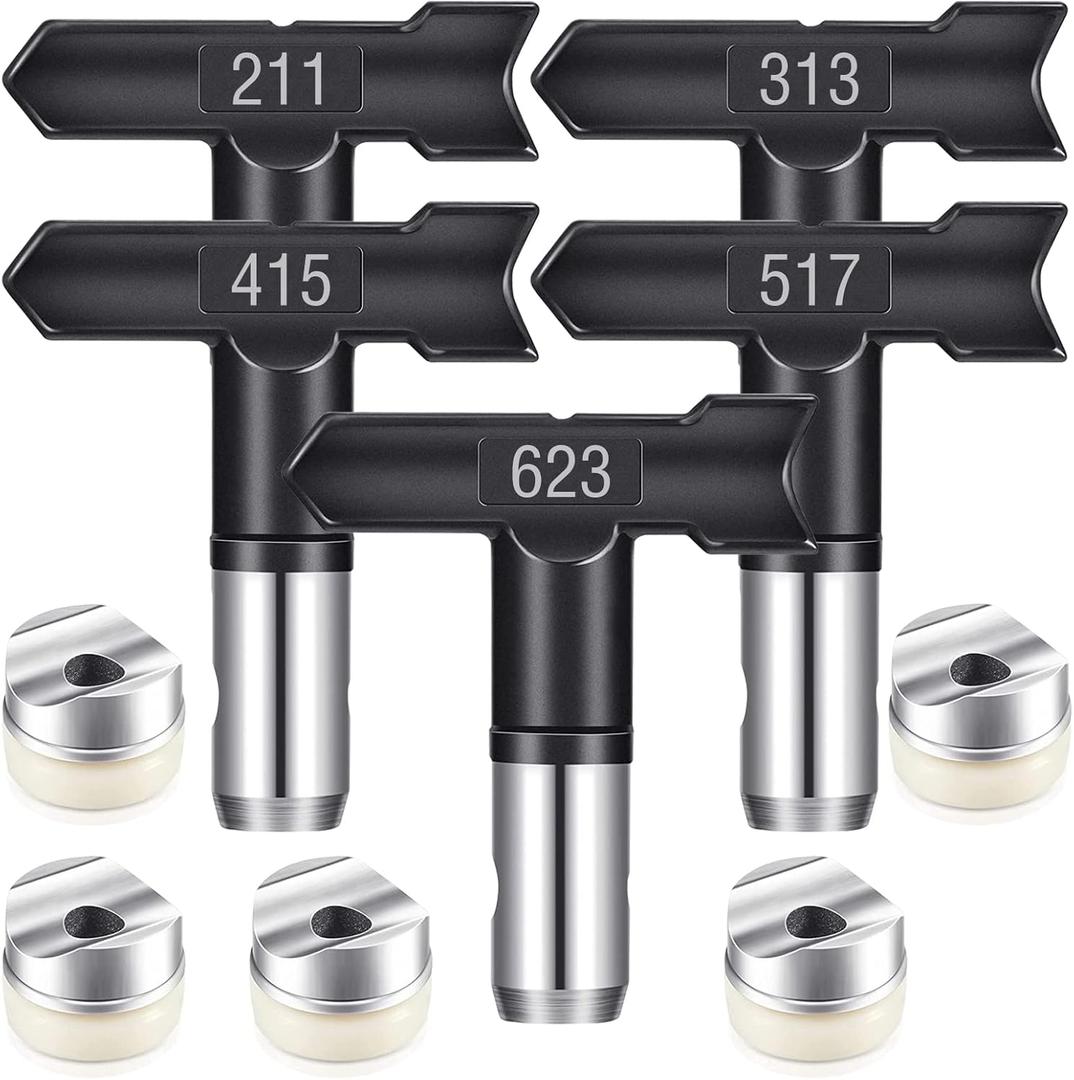 Spray Nozzle Spray tip Reversible Spray Tips Airless Paint Sprayer Nozzle Tips Airless Paint Spray Machine Parts for Homes Buildings Garden Decks Fences (5 Pieces - 211, 313, 415, 517, 623)
