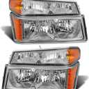 2004 2005 2006 2007 2008 2009 2010 2011 2012 Chevy Colorado Headlight Assembly for 04-12 Chevy Colorado/GMC Canyon / 2006-2008 ISUZU I-Series Headlamp Replacement PairNo bulb included (A-Chrome Housing / Amber Reflector / Clear Lens)