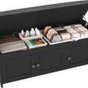 HOMEFORT 41.3" Shoe Bench with Lift Top Storage, Entryway Bench with Cushioned Seat, Wooden End of Bed Bench, Shoe Cabinet Bench with Hidden Storage Space, for Bedroom, Hallway,Black, 41.3"Wx14.9"D x18.1"H