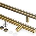 TOGU TG-6012 12 inches Solid Standoffs Heavy-Duty Commercial Grade-304 Stainless Steel Push Pull Door Handle/Barn Door Pull Handle/Glass Pulls, Satin Gold Finish