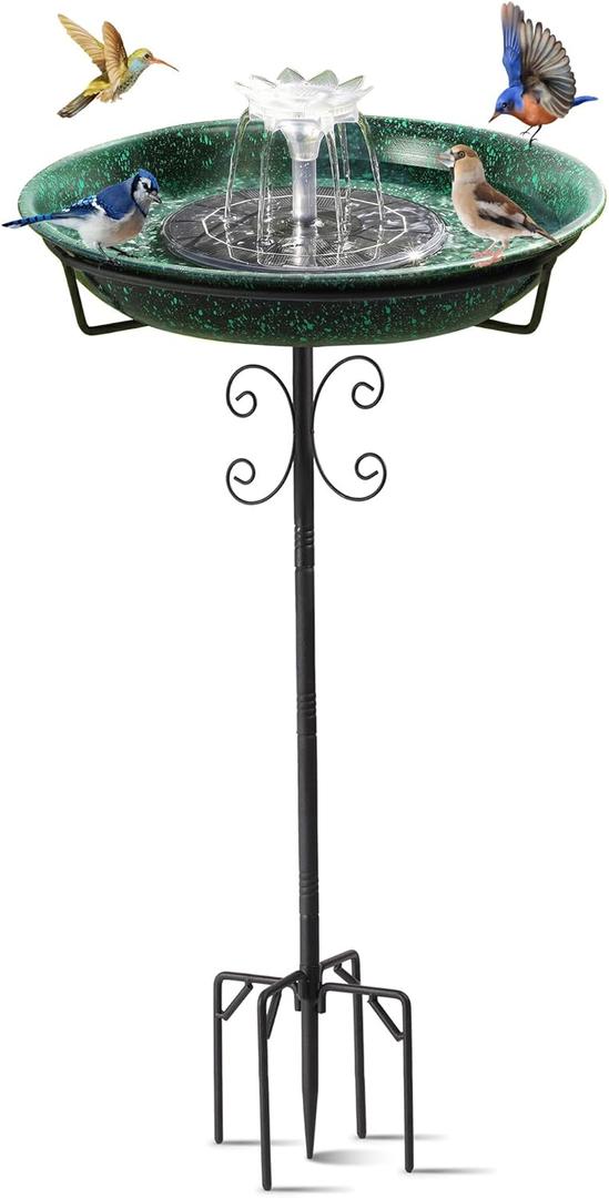 Solar Powered Bird Bath with Fountains for Hummingbirds,Stable Stylish Design with 5-Prong Base Stake Metal Bird Bath for Outside Yard Lawn Patio Garden