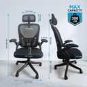 Ergonomic High Back Mesh Office Chair with Adjustable Headrest & Flip Up Armrest, Height Adjustable Swivel Rolling Desk Chair, 300LBS Breathable Computer Task Chair for Home Office(Grey), 27.2‘’*24.7‘’*48‘’