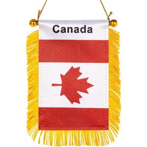 3 x WXTWK 3 X 5 Inch Canada Flag Canadian Window Hanging Flag Small Mini Car Flags Banners Rearview Mirror Decoration With Suction Cup Golden Fringy Banner