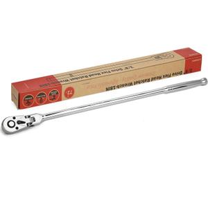 3/8-Inch Drive Flex Head Ratchet With Long Handle - 72 Tooth Quick Release Swivel Socket Wrench - Cr-Mo Head, Flexible Handle - 18/457mm