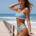 OWICA Women's 2 Piece Bikini Sets Floral Print High Cut Bathing Suits Cheeky Bandeau Beachwear Swimsuits for Women (Blue, M)
