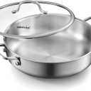 Saute Pan with Lid, 12 Inch 7QT Tri-Ply Stainless Steel Braiser Pan, Deep Frying Pan & Chef Skillet, Induction Compatible Cookware, Dishwasher & Oven Safe, Works on Gas and Ceramic Cooktops