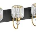 Ralbay Crystal Vanity Lights 6-Lights Modern Crystal Bathroom Vanity Lights Over Long Mirror Modern Black Gold Bathroom Vanity Lighting Fixtures