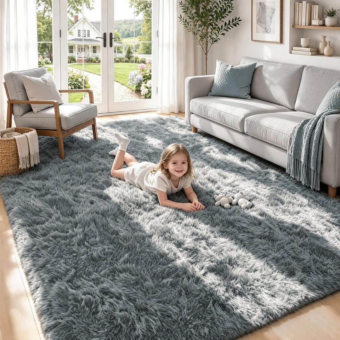 6x9 Area Rugs for Living Room: Soft Grey Fluffy Rug Shag Washable Rug Plush Fuzzy Indoor Carpet for Bedroom Nursery Playroom Girls Boys Kids Room (Grey, 6'x9')