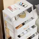 Furnulem White Dresser with 5 Drawers, Vertical Storage Tower Fabric Dresser for Bedroom, Hallway, Entryway, Nursery, Closet Organizer, Nightstand Bedside Table Furniture, Sturdy Steel Frame, Wood Top White