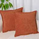 Pack of 2, Rust Fall Chenille Throw Pillow Covers 20x20 Inch Decorative Pillowcase Boho Farmhouse Cushion Covers Soft Couch Cushion Case for Couch Sofa Bedroom Living Room