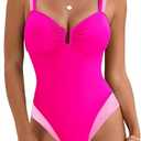 BMJL Womens One Piece Swimsuits Sexy U Wire Slimming Bathing Suit Retro Color Block Tummy Control Swim Suit Swimwear（L, Hot Pink）