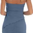 CSDAJIO Women Two Piece Summer Set Club Outfits Drawstring Ruched Side Asymmetrical Tube Top and Bodycon Mini Skirt