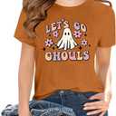 Halloween Shirts for Girls Boys Toddler Retro Spooky Short Sleeve Shirt Cute Ghost Graphic Tshirts 1-7 Years (3-4T, Brown)