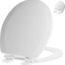 Round Toilet Seat Angol Shiold Quiet-Close Molded Wood Toilet Seat with Non-Slip Adjustable Hinges, Anti-Pinch Bumpers, Easy Install & CleanWhite, Round 16.5''