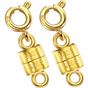 18K Gold Magnetic Necklace Clasps and Closures 925 Sterling Silver Mini Magnetic Jewelry Clasp Connector for Bracelets Chain Extender(Made in Italy)