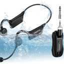 KIMAFUN 2.4G Fitness Headset Wireless Microphone, IP67 Waterproof Sweatproof Microphone for Water Aerobics, Swimming Coach, Fitness Instructor, Yoga, Spinning, Training, Teaching, Speakers, GWP91